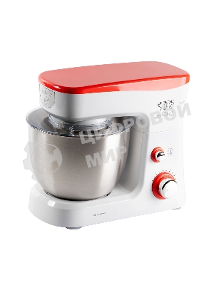 Миксер стационарный Endever Sigma-25, 1000 Вт., планетарный, многофункциональный, стальная чаша 3,5 л., регулировка скорости, белый/красный