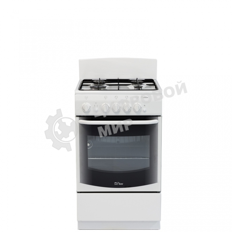 Плита газовая De Luxe 5040.36Г (КР) белый, конфорок 4 шт, духовка 43 л, 50 см x 85 см x 50 см