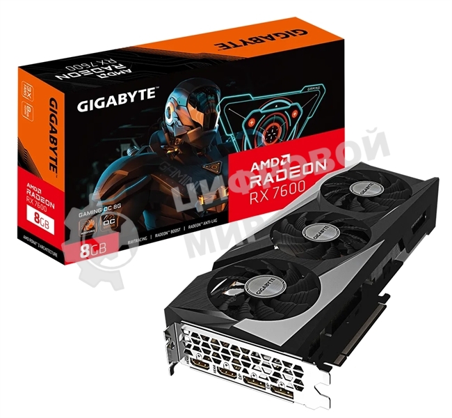 Видеокарта Gigabyte GV-R76GAMING OC-8GD AMD Radeon RX 7600 8Gb 128bit GDDR6 2355/18000 HDMIx2 DPx2 HDCP Ret