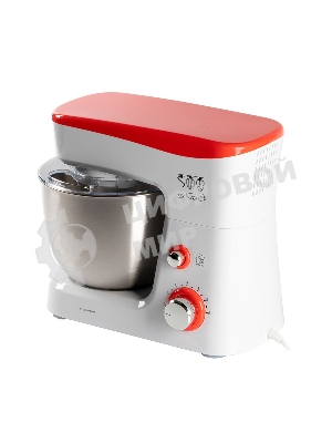 Миксер стационарный Endever Sigma-25, 1000 Вт., планетарный, многофункциональный, стальная чаша 3,5 л., регулировка скорости, белый/красный