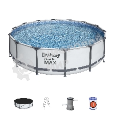 56950 BW, Bestway, Каркасный бассейн Steel Pro Max 427х107см, 13030л, фил.-насос 3028л/ч, лестница, тент, уп.1