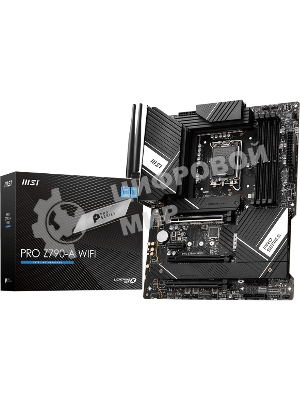Материнская плата MSI PRO Z790-A WIFI, LGA1700, Intel Z790, 4xDDR5, 6xSATA, 4xM.2, 1xPCIe 5.0 x16, 1xPCIe 4.0 x4, 1xPCIe 3.0 x1, 1xDP, 1xHDMI, 1x2.5Gb LAN, Wi-Fi 6E, Bluetooth 5.3, 1xUSB-C 20Gbps, 3xUSB-A 10Gbps, 2xUSB-A 5Gbps, 2xUSB-A 2.0, 5x3.5 мм, 7.1, ATX