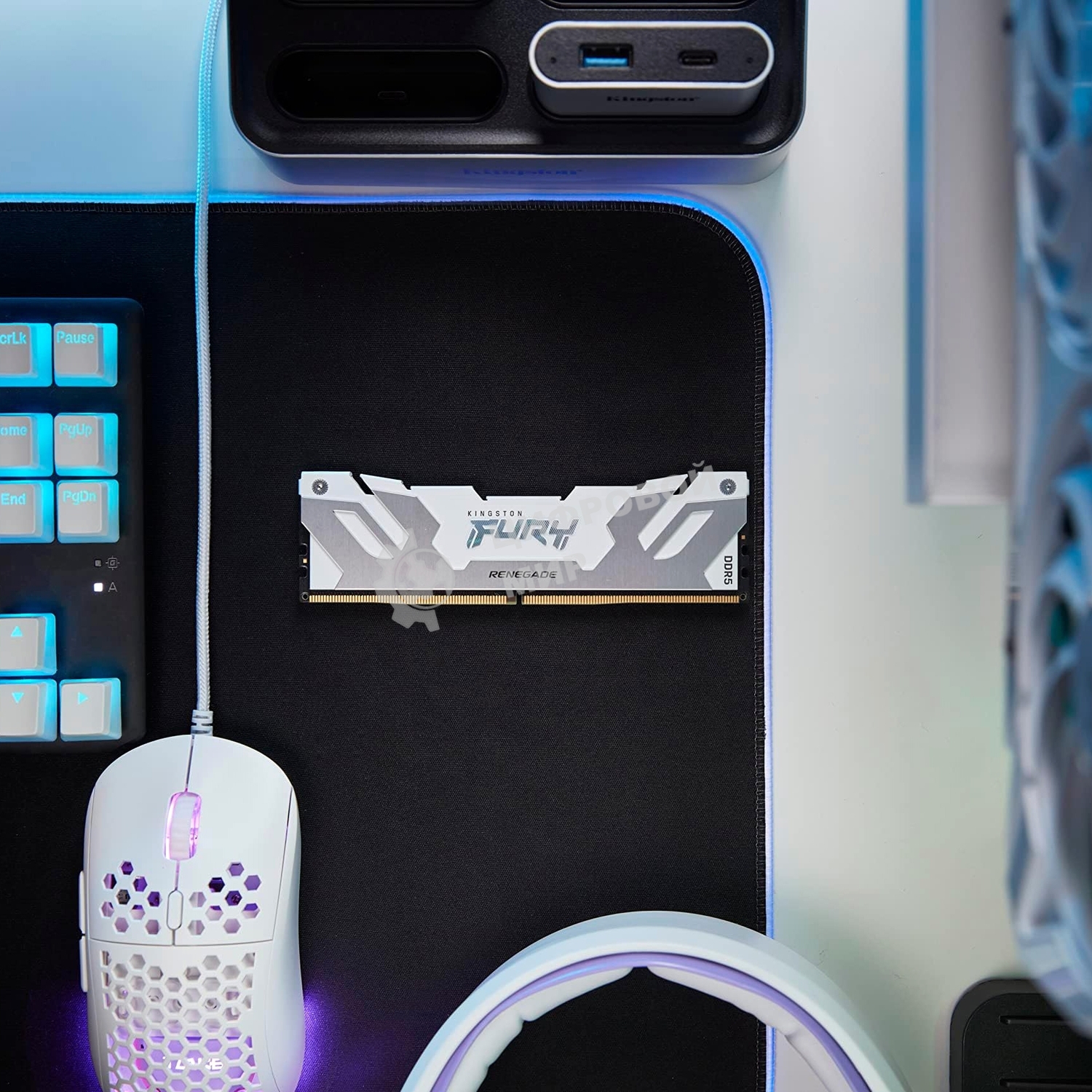 Оперативная память Kingston Fury Renegade, DDR5, 64Gb (2x32Gb), 6400MHz, CL32, радиатор, белый