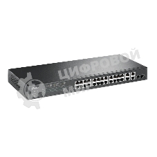 Коммутатор сетевой JetStream 24-port 10/100Mbps + 4-port Gigabit L2 Smart Switch with 24-port PoE+, PoE budget up to 250W, support PoE power management, with abundant L2 features,1U rack mountable, full managed via web UI/CLI/SSH/Telnet/SNMP