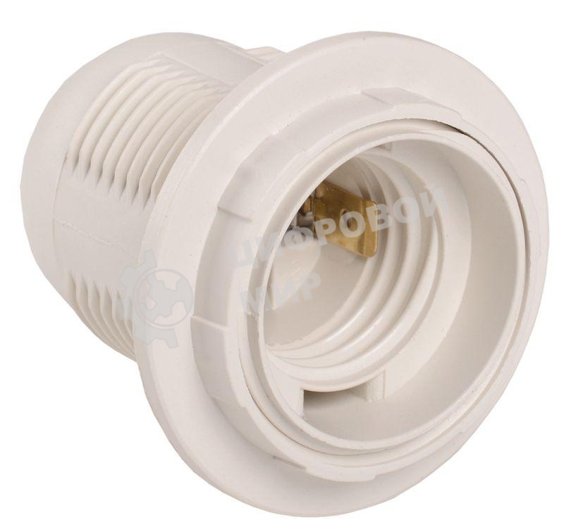 Патрон пластик с кольцом, Е27, белый, стикер на изделии, IEK EPP11-04-01-K01 Ппл27-04-К12