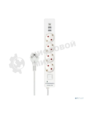 Сетевой фильтр Гарнизон EPS-OP-4-CU2-W-2 2.0 Мультипорт 4 р, 10А, 1xType-C PD, 2 х USB QC, 4 м, ур.защиты 4+, белый, пак (21449)