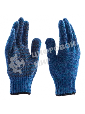 Перчатки трикотажные Сибртех усиленные, гелевое ПВХ-покрытие, 7 класс, синие