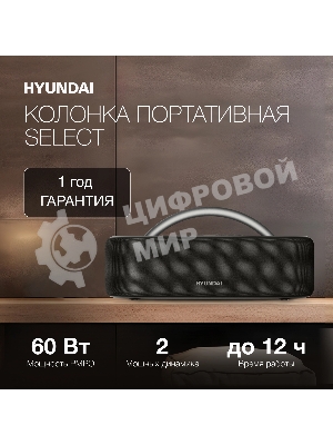 Колонка портативная Hyundai H-PS1028 черный 60W 2.0 BT 10м 4400mAh