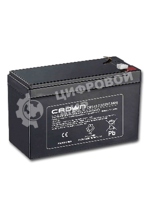 Батарея для ИБП CROWN CBT-12-7.2 (напряжение 12В, емкость 7.2 А/Ч, разм 151х65х100 мм, вес 2,1 кг, тип клеммы - F2, 5 лет)