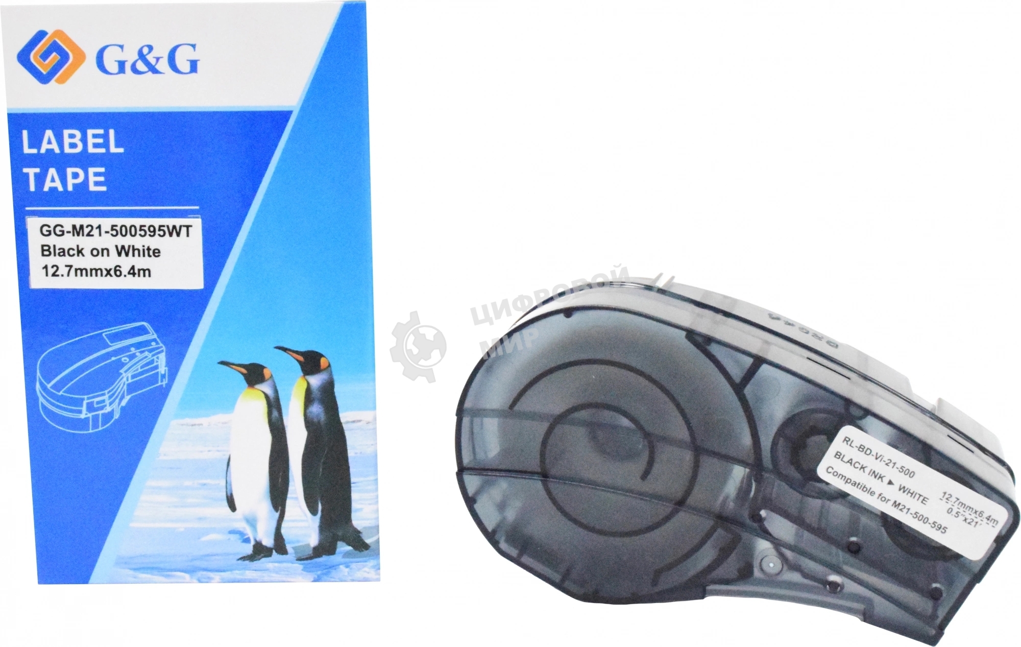Картридж ленточный G&G GG-M21-500595WT черный на белом 12.7x6.4 для Brady BMP21-PLUS, BMP21-LAB