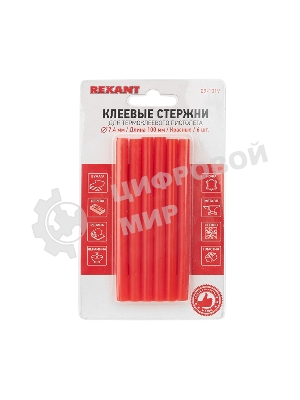 Клеевые стержни Rexant, Ø7 мм, 100 мм, красные, 6 шт., блистер