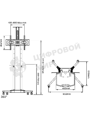 Мобильная стойка напольная Arm media PT-STAND-12 черный 1 шт/уп. для TV 32