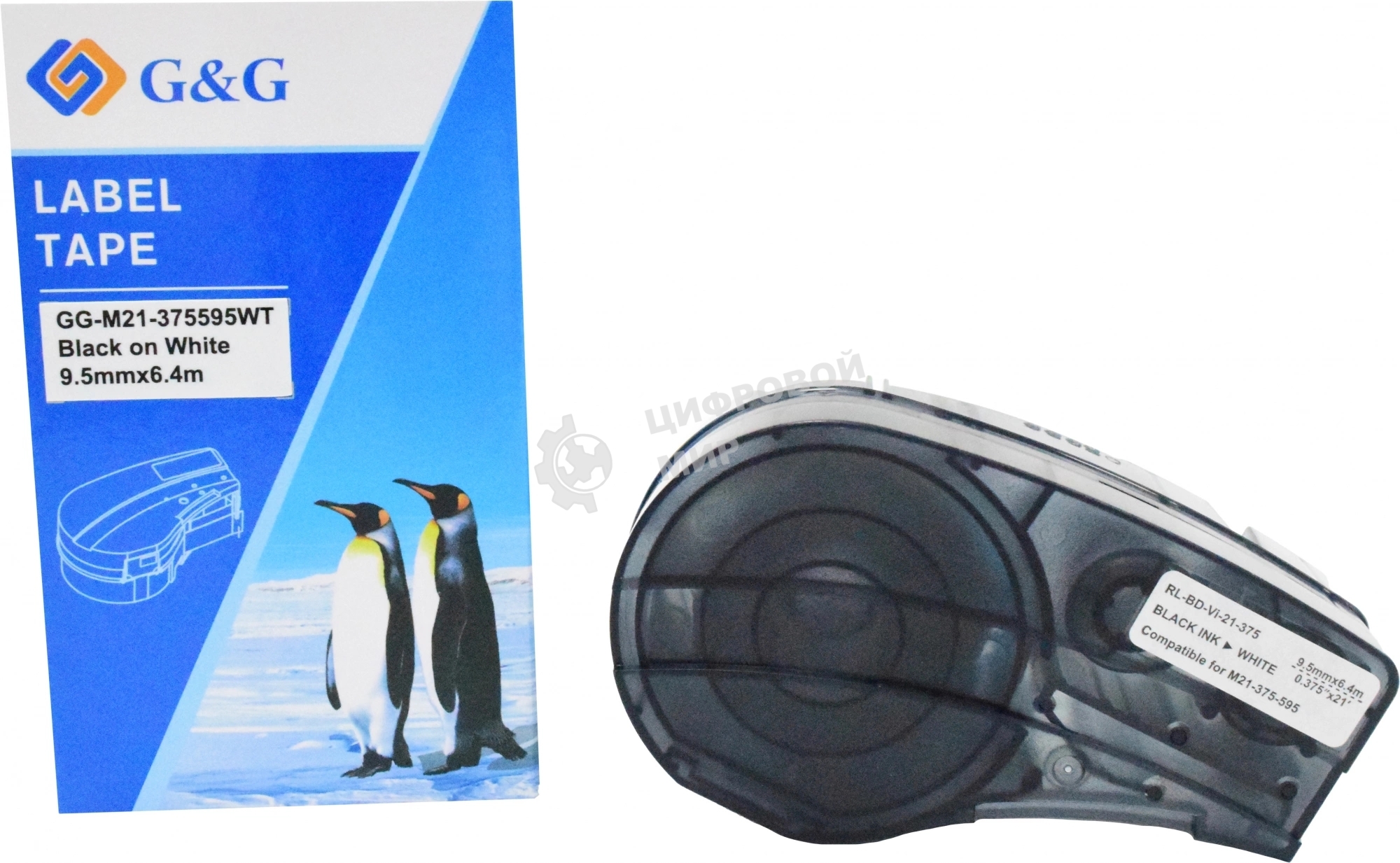 Картридж ленточный G&G GG-M21-375595WT черный на белом 9.5x6.4 для Brady BMP21-PLUS, BMP21-LAB