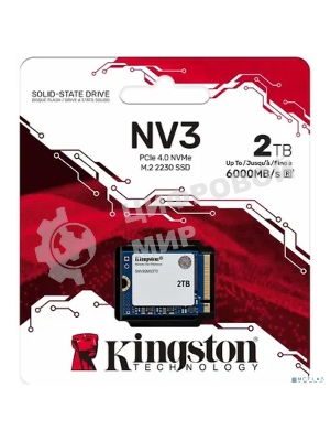 Накопитель SSD Kingston NV3, 2000Gb, M.2(22x30мм), NVMe, PCIe 4.0 x4, 3D TLC, R/W 6000/5000Mb/s, TbW 640, DWPD 0.2 (60 мес)