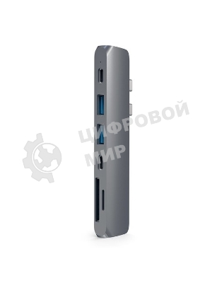USB-концентратор Satechi Aluminum Pro Hub для Macbook Pro (USB-C). Порты: HDMI, Thunderbolt 3, USB Type-C, SD, microSD, 2 x USB 3.0. серый космос.
