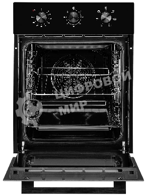 Встраиваемый духовой шкаф Monsher MOE 4563 Noir, электрический, High-Tech, объем 50 л, конвекция, гриль, 3 стекла в дверце, съемные стекла, съемная дверца, телескопические направляющие, черный