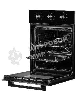 Встраиваемый духовой шкаф Monsher MOE 4563 Noir, электрический, High-Tech, объем 50 л, конвекция, гриль, 3 стекла в дверце, съемные стекла, съемная дверца, телескопические направляющие, черный