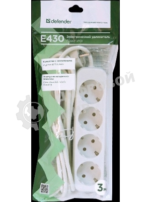 Удлинитель Defender E430 белый 3.0 м, 4 розетки 