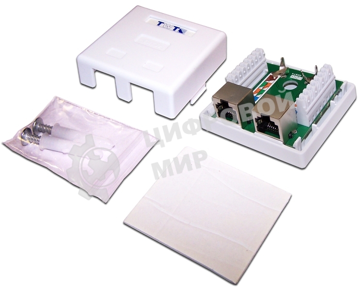 Настенная розетка, 2 порта RJ-45 категории 5е, STP, белая