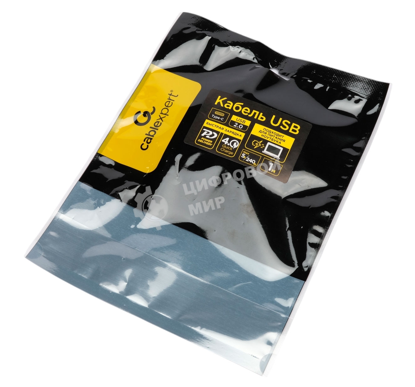 Кабель USB2.0 Cablexpert ССP-USB2.0-240W-1M Type-C/Type-C, 5А, 240Вт, PD3.1/QC4.0, медь, алюминиевые коннекторы, оплетка, 1м, черный, пакет