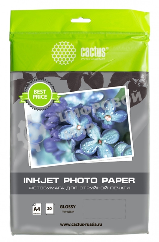 Фотобумага Cactus CS-GA413020ED A4/130г/м2/20л./белый глянцевое для струйной печати