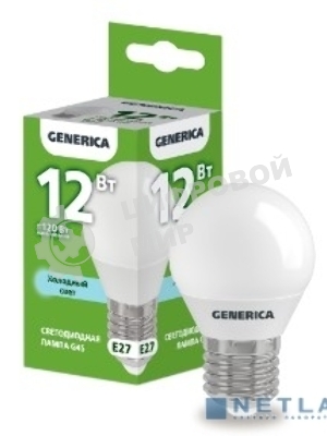 Лампа светодиодная G45 шар 12Вт 230В 6500К E27 GENERICA