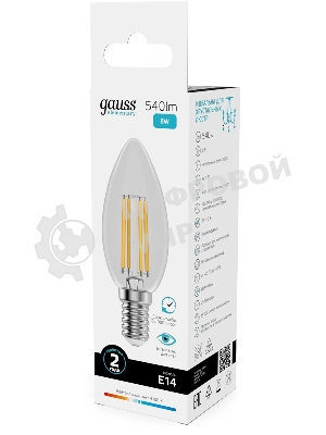 Лампа светодиодная филаментная Gauss Filament 8Вт цок.: E14 свеча св. свеч. бел. нейт. (упак.: 10 шт)
