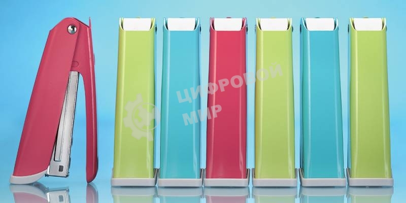 Степлер Kw-Trio 055A3 Half-strip Twist 24/6 26/6 (20 листов) встроенный антистеплер, ассорти, 50 скоб, металл