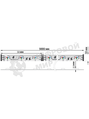 Лента светодиодная открытая, 10 мм, IP23, SMD 5050, 60 LED/m, 12 V, цвет свечения RGb
