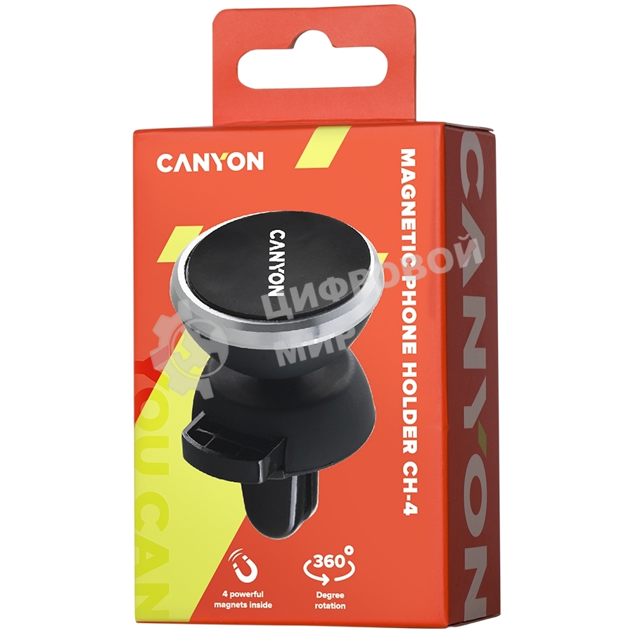 Держатель автомобильный Canyon Car Holder for Smartphones,magnetic suction function,with 2 plates(rectangle/circle), черный,40x35x50мм 0.033kg