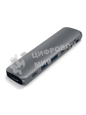 USB-концентратор Satechi Aluminum Pro Hub для Macbook Pro (USB-C). Порты: HDMI, Thunderbolt 3, USB Type-C, SD, microSD, 2 x USB 3.0. серый космос.