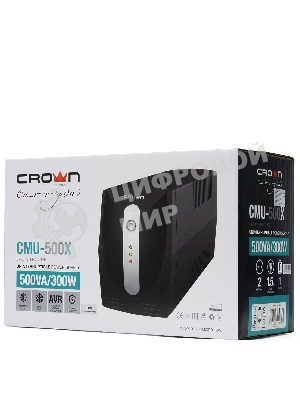 Источник бесперебойного питания Crown CMU-500X (480 ВА/240 Вт; Off-Line; 1 х Euro + 1 х IEC-320 резервным питанием и фильтрацией; 12V/4,5AH х 1; пластик)