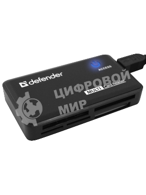 Кард-ридер Defender Optimus/черный/CF/MMC/MS/MS Duo/MS Micro M2/MS Pro/MS Pro Duo/RS-MMC/SD/SDHC/micro-SD/mini-SD/miсro-SDHC/USB 2.0 A(M)/черный