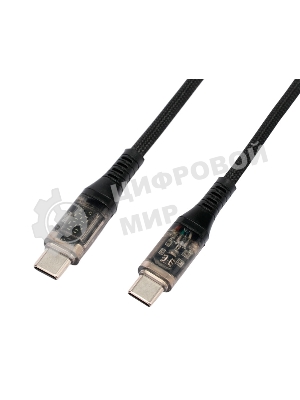 Кабель USB2.0 Cablexpert CCP-USB2-CMCM-SCR-1M, Type-C/Type-C, 6A, 66Вт, PD/QC3.0, дисплей, оплетка, медь, 1м, черный, пакет