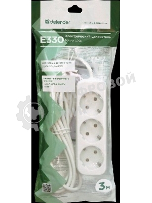 Удлинитель Defender E330 белый 3.0 м, 3 розетки 
