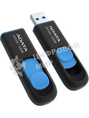 Флешка USB ADATA UV128 (AUV128-32G-RBE), 32Gb, USB 3.0, R/W 100/30, черный/синий