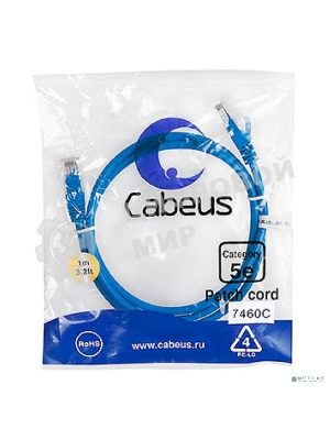 Патч-корд Cabeus, кат. 5е, неэкр., U/UTP, RJ45/RJ45, PVC, AWG24, 1м, синий