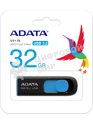 Флешка USB ADATA UV128 (AUV128-32G-RBE), 32Gb, USB 3.0, R/W 100/30, черный/синий