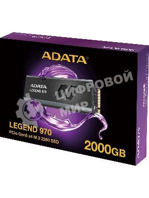 Накопитель SSD ADATA LEGEND 970, 2Tb, PCIe 5.0 x4, M.2 2280, NVMe, R/W 10000/10000, с радиатором