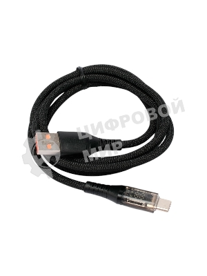 Кабель USB2.0 Cablexpert CCP-USB2-AMCM-SCR-1M, AM/Type-C, 6A, 66Вт, QC3.0, дисплей, оплетка, медь, 1м, черный, пакет