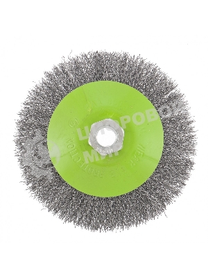 Щетка для УШМ Сибртех 125 мм, М14, Тарелка, витая проволока 0,3 мм