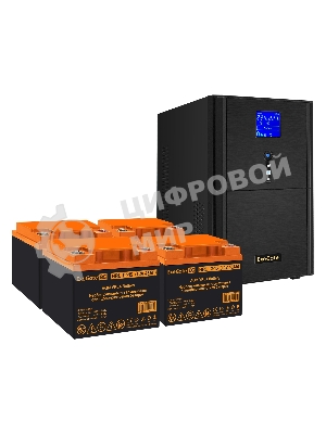 Комплект источника бесперебойного питания Exegate EX295990RUS + батарея 45Aч EX285666RUS 4шт (инвертор, синус, для котла) ExeGate SineTower SZ-3000.LCD.AVR.3SH.1C13.RJ.USB <3000VA/2400W, чистый синусоида, LCD дисплей, AVR, 3хSchuko+1хC13, RJ45/11, USB, линейно-интерактивный, черный> + батарея ExeGate HRL 12-45 (12В, 45Ач) 4шт