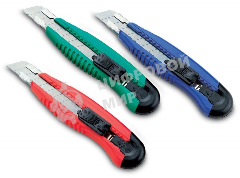 Нож канцелярский Kw-Trio 3713, ширина лезвия 18 мм, усиленный 2 сменных лезвия, металл, ассорти, блистер