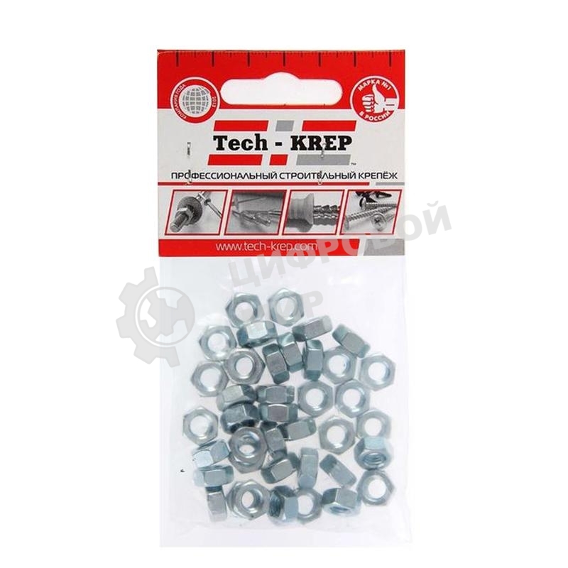 Гайка шестигранная М6 цинк. DIN 934 (уп. 40 шт) пакет Tech-Krep 103025