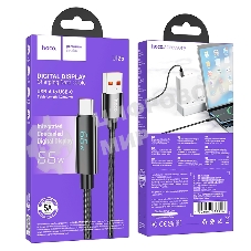 Кабель USB2.0 Hoco АM/Type-C, 5А, U125, с дисплеем, 1.2м, черный, коробка