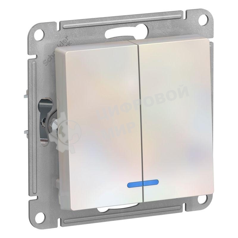 Механизм выключателя 2-кл. AtlasDesign с подсветкой (сх.5а) 10АХ жемчуг SchE ATN000453