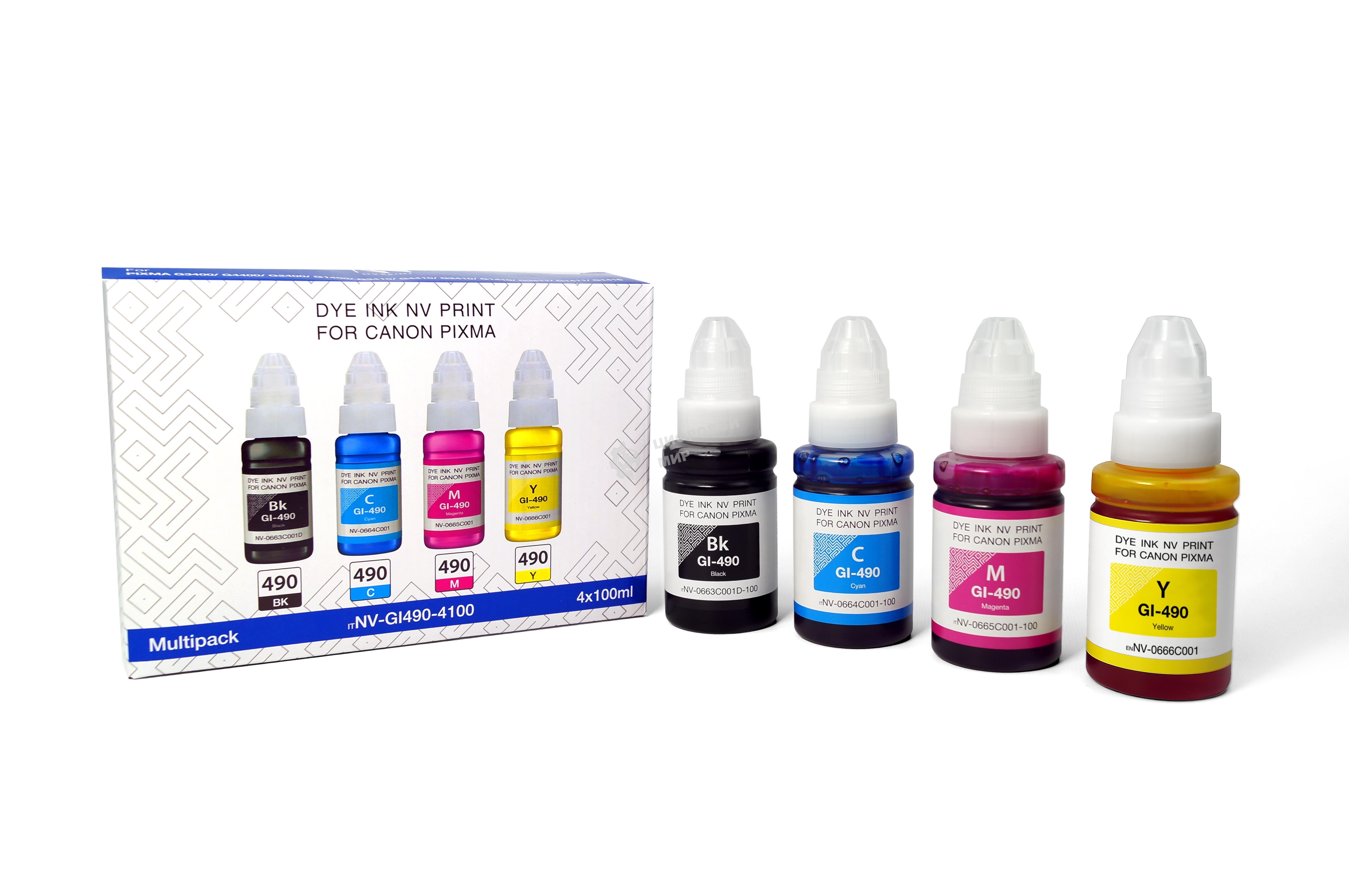Чернила NVPrint GI-490 для принтеров Canon Pixma G1400/G2400, набор 4 цвета по 100 мл совместимые