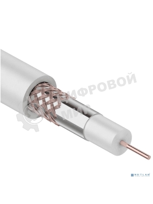 Кабель коаксиальный Rexant RG-59U+Cu, 75 Ом, Cu/Al/Cu, 64%, бухта 100 м, белый