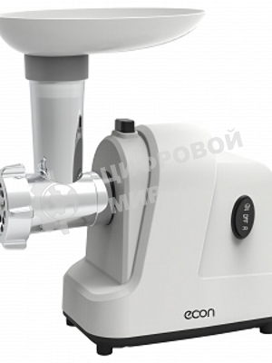 Мясорубка электрическая ECON ECO-1011MG белый, 1600 Вт, 1.8 кг/мин, реверс, защита от перегрузки, насадки - 3