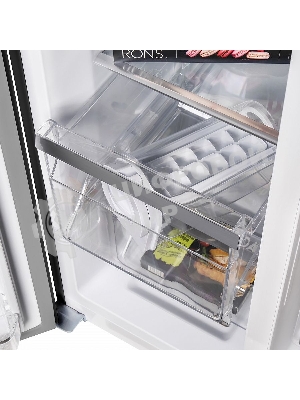 Холодильник Maunfeld MFF177NFSB черный глянц. двухкамерный 263/170л морозилка сбоку, No Frost, Side by Side